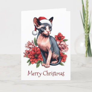 Julkort   Sphynx Katt som bär en Tomtehatt Kort