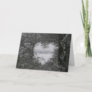 Julkort, svart, vitt foto Snö Scene Heart Helgkort