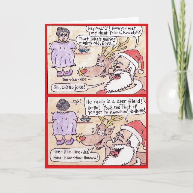 Julkort - tecknad, "hjortvän ", helgkort (Framsida)