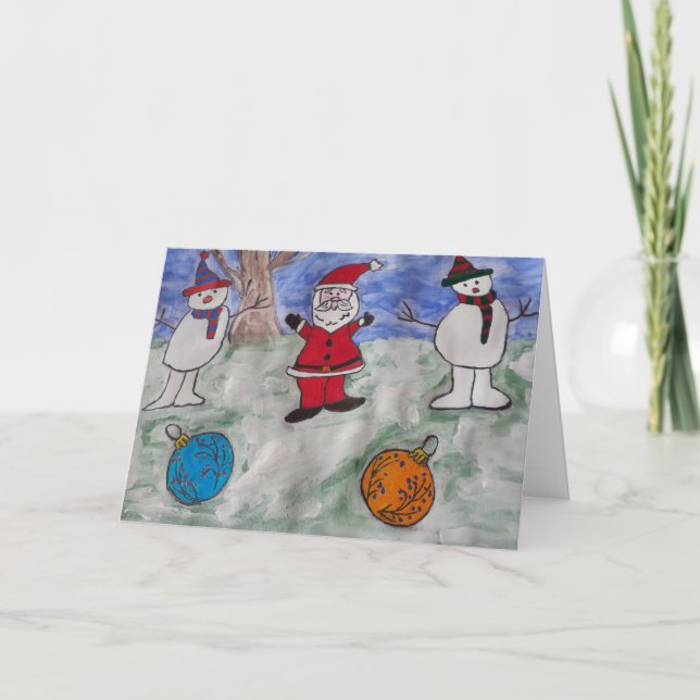 Julkort, tomt och Snögubbar Helgkort (Framsida)