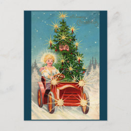 Julkort träd man i bil vykort