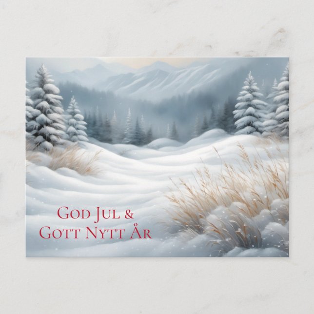 Julkort - Vackert vinterlandskap med snö Helg Vykort (Framsida)