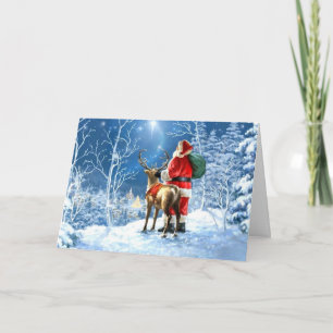 Julkort - Vinter-scenen för jultomten och renar Kort