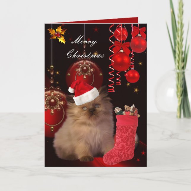 Julkort Xmas Katt Hatt Helgkort (Framsida)
