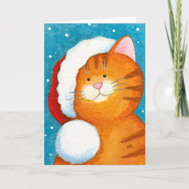 Julkortet Cute Festive Orange Tabby katt Helgkort (Framsida)