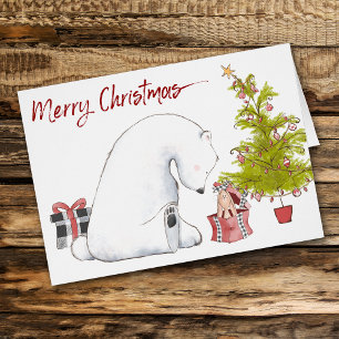 Julkortet Cute Polar Bear och Gift Rabbit Hälsningskort