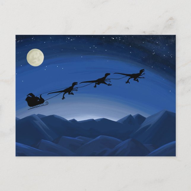 Julkortet Dinosaur, Raptor Sleigh Team Vykort (Framsida)