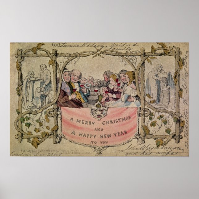 Julkortet, exempel den kända julen poster (Framsidan)