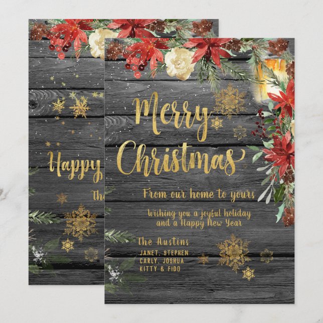 Julkortet Finare Guld Rustic Barn Board Card Inbjudningar (Fram/baksida)