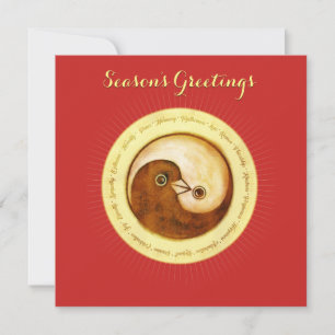 Julkortet guld Yin Yang doves Peace & Harmony Julkort