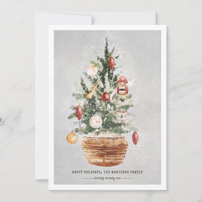 Julkortet Julgran Snö Glad helg (Framsida)