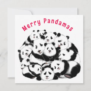 Julkortet Lycklig Pandas Familj - Målning