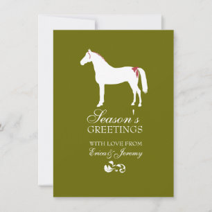 Julkortet Red and Grönt Horse Damask Julkort