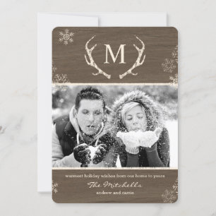 Julkortet Rustic Antlers Helgdag Photo Card Julkort