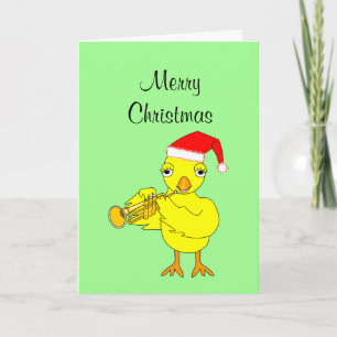 Julkortet Santa Cap Trumpet Chick Kort
