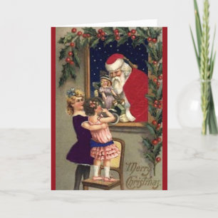 Julkortet Santa Doll och Girls Vintage Helgkort