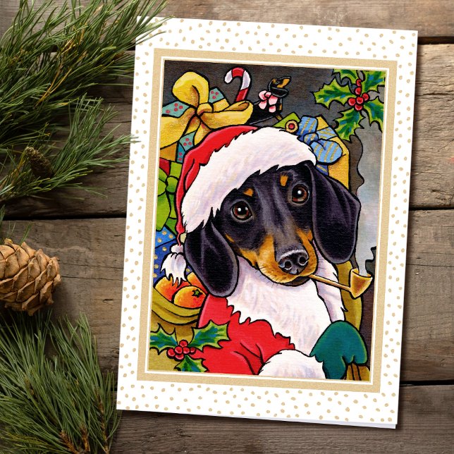 Julkortet Santa Hund Dachshund Anpassningsbar Helgkort (Skapare uppladdad)
