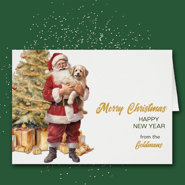Julkortet Santa och Golden Retriever Puppy Hälsningskort (Skapare uppladdad)