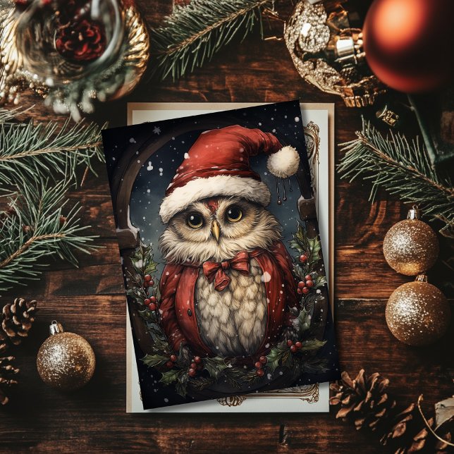 Julkortet Santa Owl Flat Julkort (Skapare uppladdad)