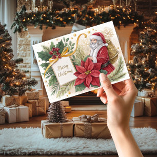 Julkortet Santa & Poinsetta Tack Kort