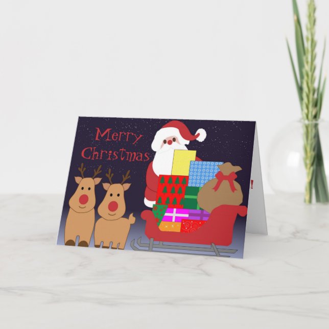 Julkortet Santa & Reindeer Helgkort (Framsida)