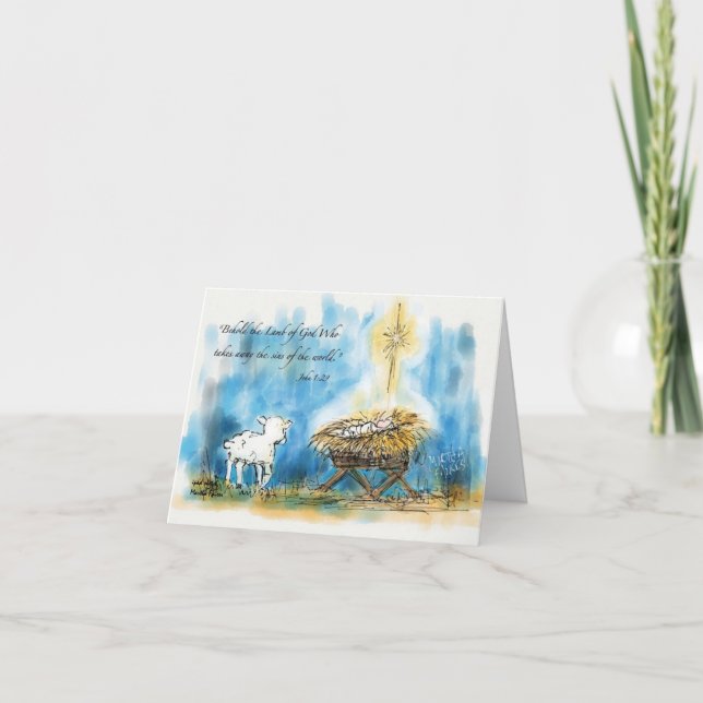 Julkortet "skåda för lamben" helgkort (Framsida)