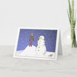 Julkortet Snö Friends (Boy with Snögubbe) Kort