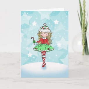Julkortliten flicka med Candycane Helgkort