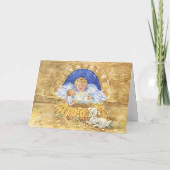 JulkortMangerängeln framlägger Jesus Helgkort (Framsida)