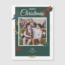 Julkortsfamiljen Photo Grönt Helgdag Magnet