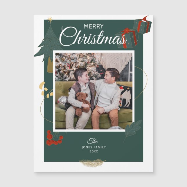 Julkortsfamiljen Photo Grönt Helgdag Magnet (Framsida)