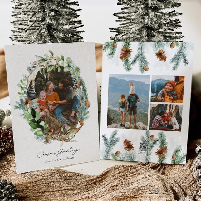 Julkortsinbjudningar till Rustic Antler Julkort (Skapare uppladdad)