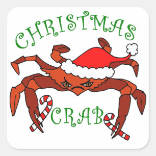 Julkrabb - Funny krabb Kustnära Helgdag Fyrkantigt Klistermärke