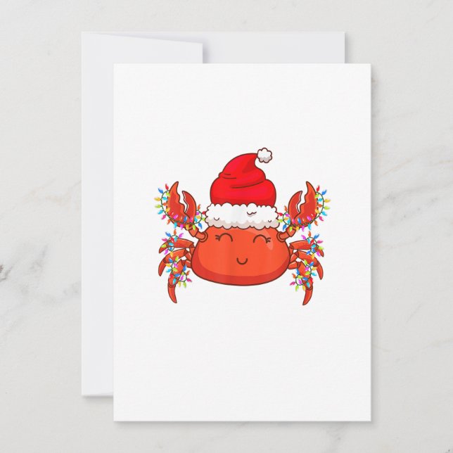 Julkrabba i Ljus med Julafton Hat - Cute Crab Inbjudningar (Framsida)