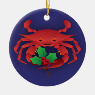 Julkrabba med järnek julgransprydnad keramik