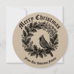 Julkrand Holly Mistletoe Bird Illustration Julkort