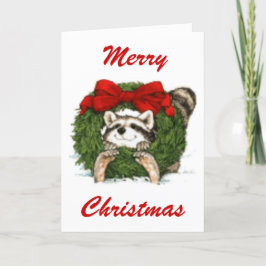 Julkrandekoration och Raccoon Helgkort