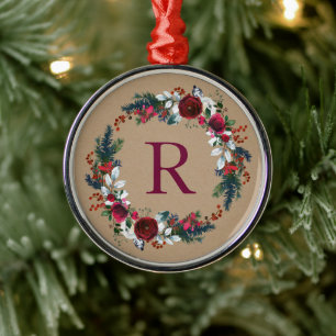 Julkrandemonogram för Holly och Gräs Julgransprydnad Metall