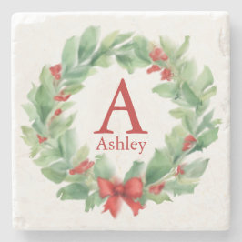 Julkranden i vattenfärgspolaren monogram och namn stenunderlägg