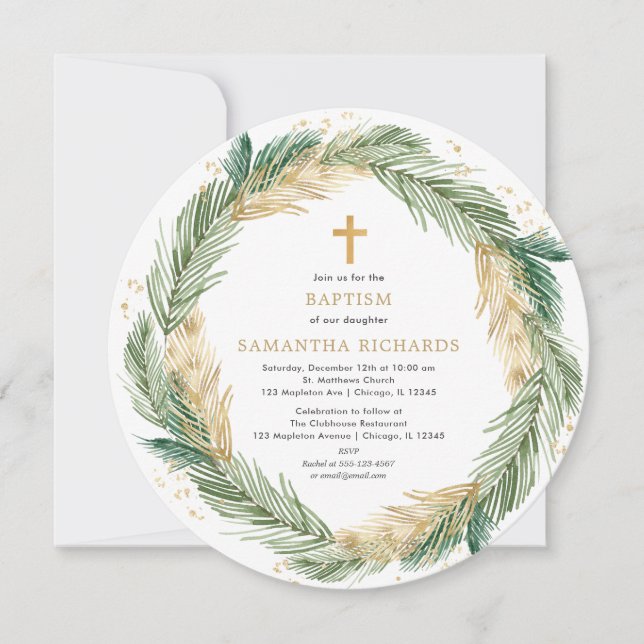 Julkrandfågel guld-folie-baptism inbjudningar (Framsida)