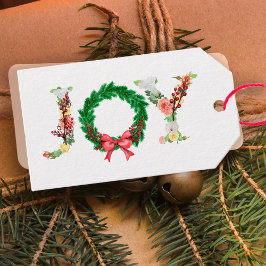 Julkrandskript med enkel elegant blommigt  presentetikett