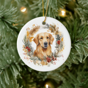Julkrans av Golden Retriever Glädjepuppy Julgransprydnad Keramik