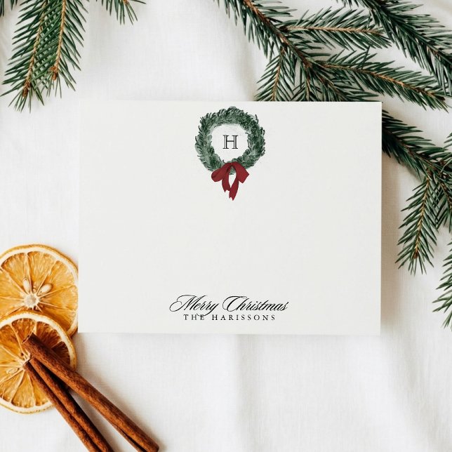 Julkrans brevbord med monogram och burgunderfärgad inbjudningar (Skapare uppladdad)