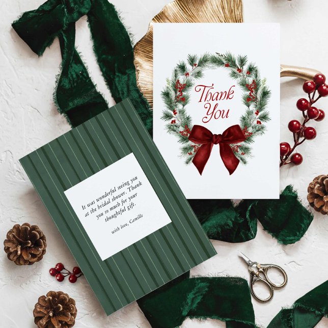 Julkrans Bröllopsfest Tacksamhetskort Tack Kort (Christmas Bridal Shower Thank you card)
