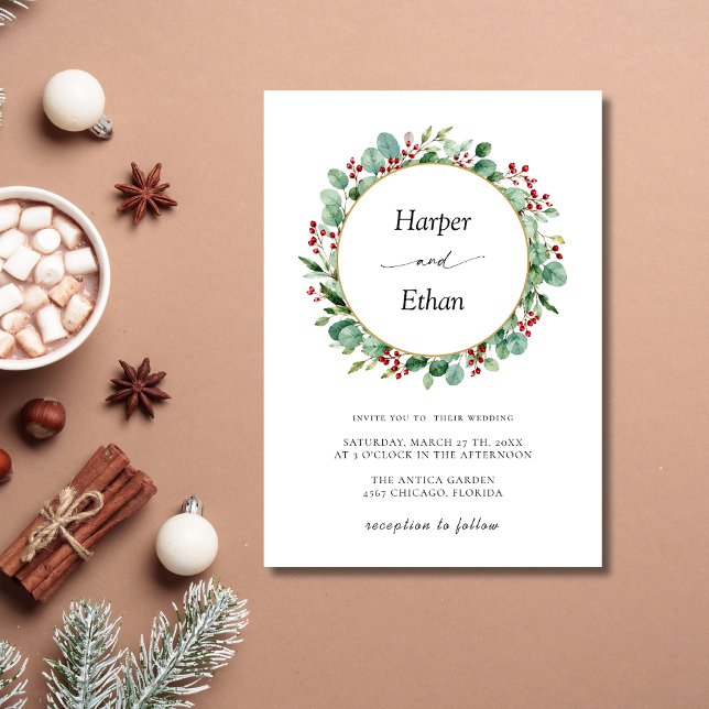 Julkrans Elegant Minimal Ren Wedding Inbjudningar (Skapare uppladdad)