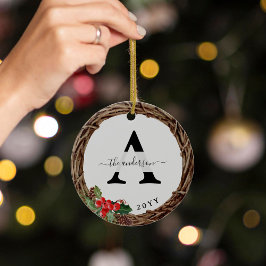 Julkrans familjemonogram med foto  julgransprydnad keramik
