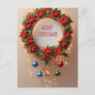 Julkrans Festlig Högtid 🎄✨ Poinsettia Vykort