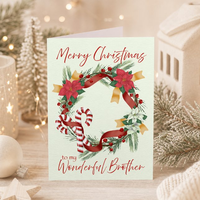 Julkrans för bror kort (Merry Christmas Wreath for Brother Card)