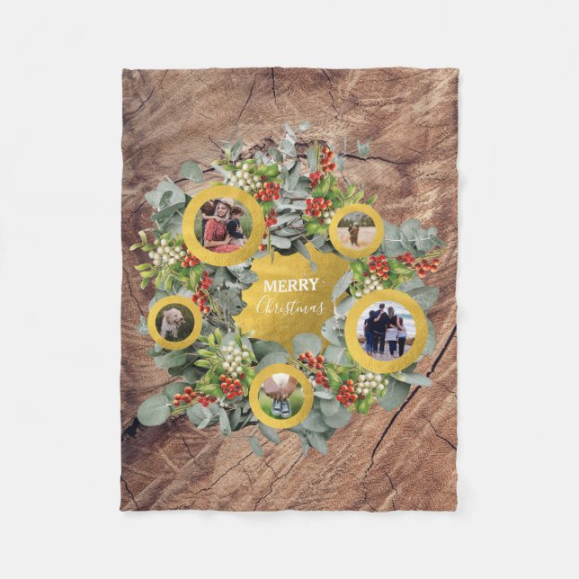 Julkrans Foto Collage Helgdag Photo Fleecefilt (Framsidan)