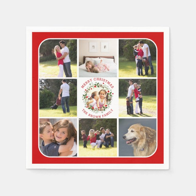 Julkrans, fotokollage med nio foton pappersservett (Framsidan)